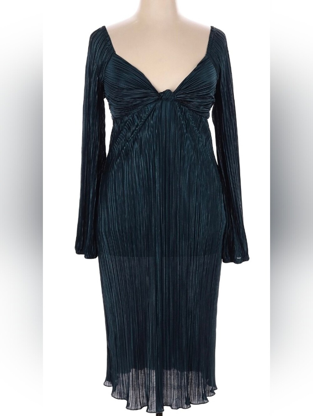 Baltic Born Long Sleeve Midi Cocktail Dress in Teal Blue Plisse - Picture 7 of 7